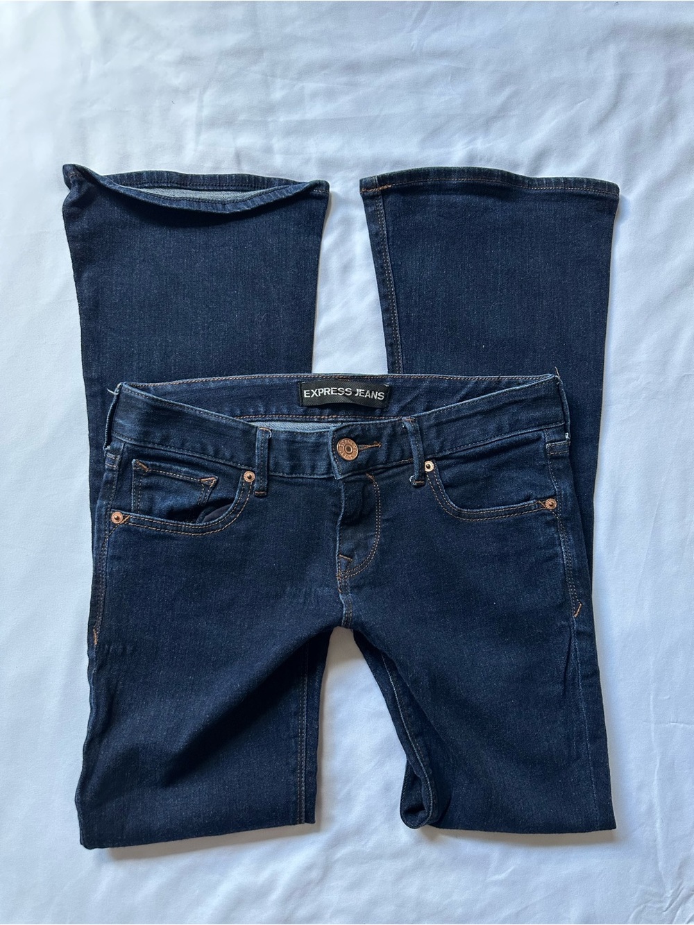 Express Women's Dark Blue Low Rise Flare Jeans
